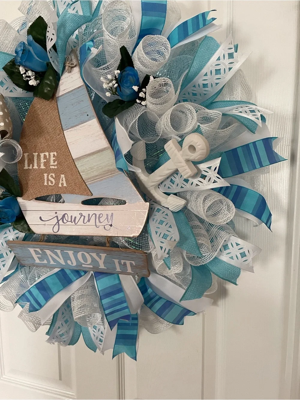 Coastal 'Life Is a Journey' Blue Decorative Holiday Wreath